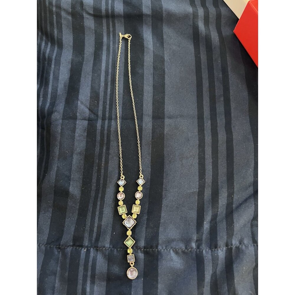 Vtg Avon Nina Ricci Necklace Amethyst Green Turquoise Rhinestones SilverTone